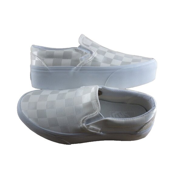 Vans Women's Classic Slip On Stackform Satin Check White Platform Shoes Size 7.5 - Picture 7 of 7